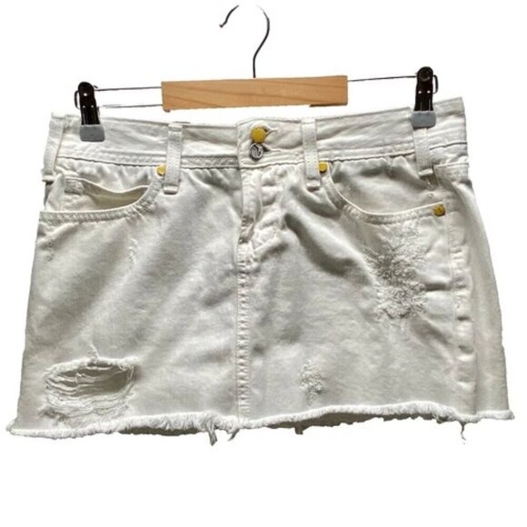 Vigoss Studio Mini Skirt The Ritz Women's 5/6 White Distressed Denim Raw Hem EUC - Picture 1 of 9